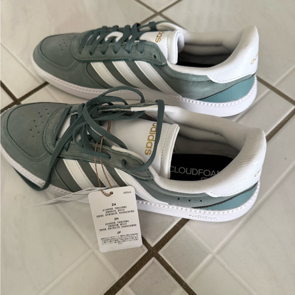 Adidas Breaknet Sleek Suede Sneakers in Green and White